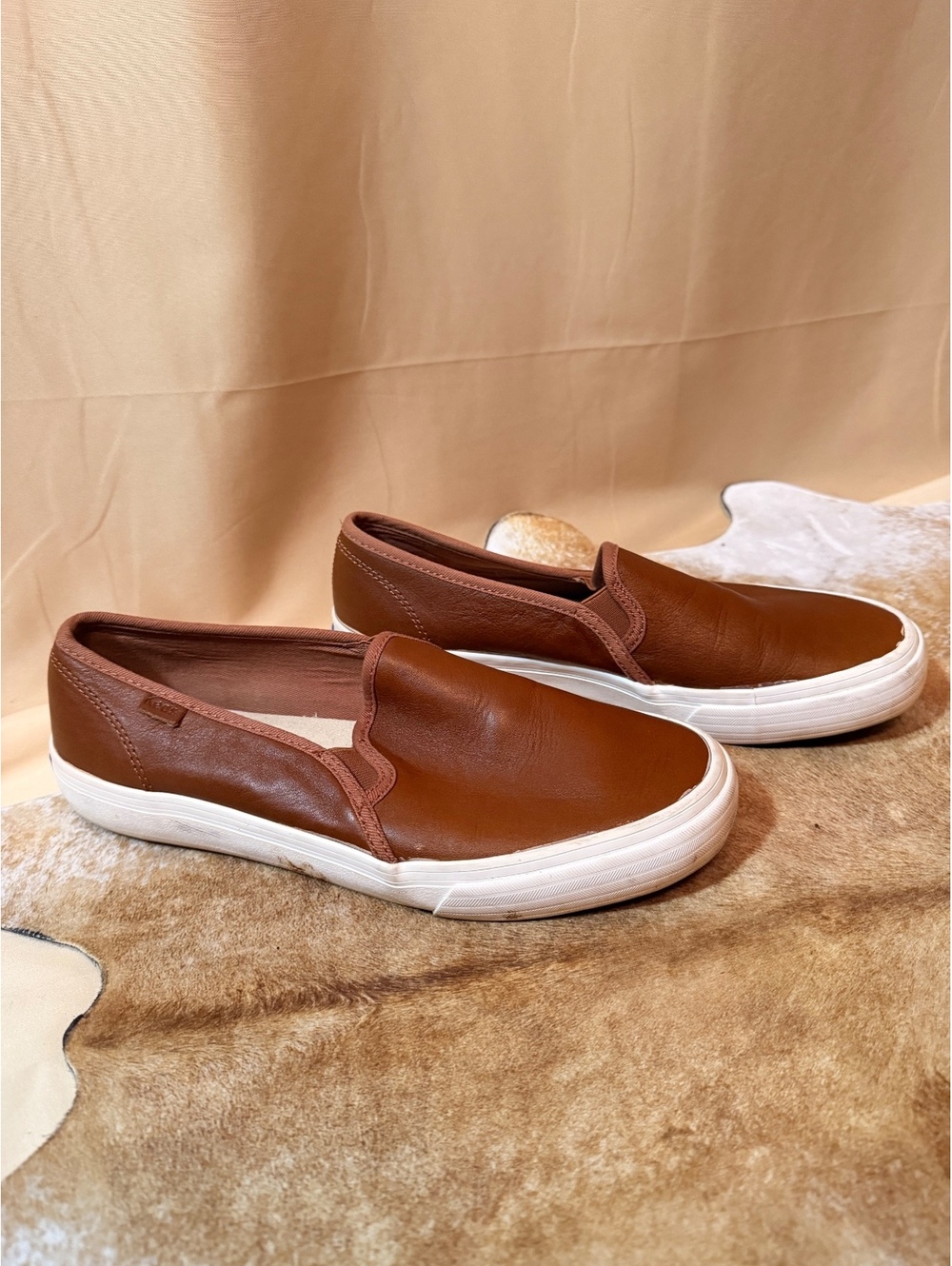 Leda brown leather slip on shoes